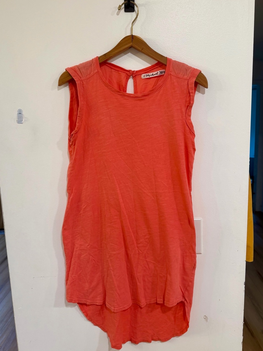 Michael Stars Roll Sleeve High Low Dress Women’s Size Small Coral Red Cotton